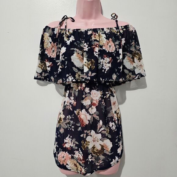 Siren Lily Maternity - Blouse Off The Shoulder Floral Print - Size M - Blue - Picture 1 of 6